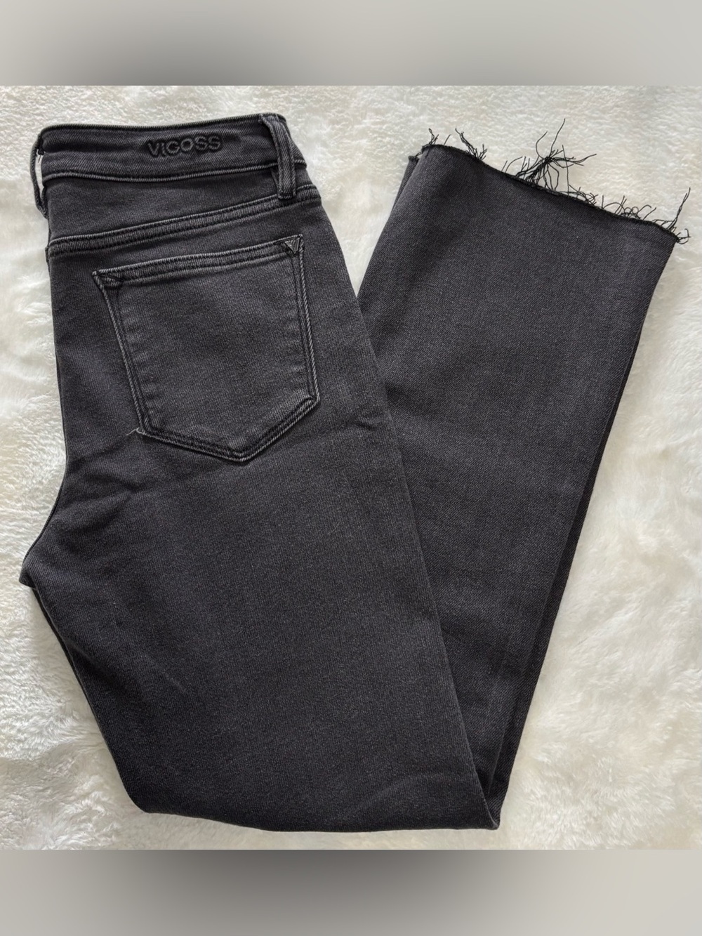 Vigoss Marley Crop Boot High Rise Raw Hem Black Jeans Wash Grey Size 27